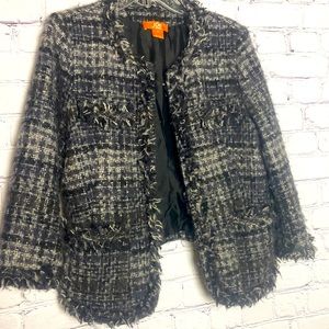 Joe Fresh wool & tweed silver detail accent with fringe trim on collar & wrist